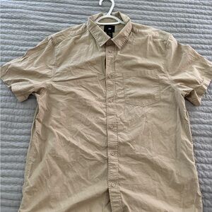 H&M Tan Casual Button Down Shirt Lightweight Cotton Blend